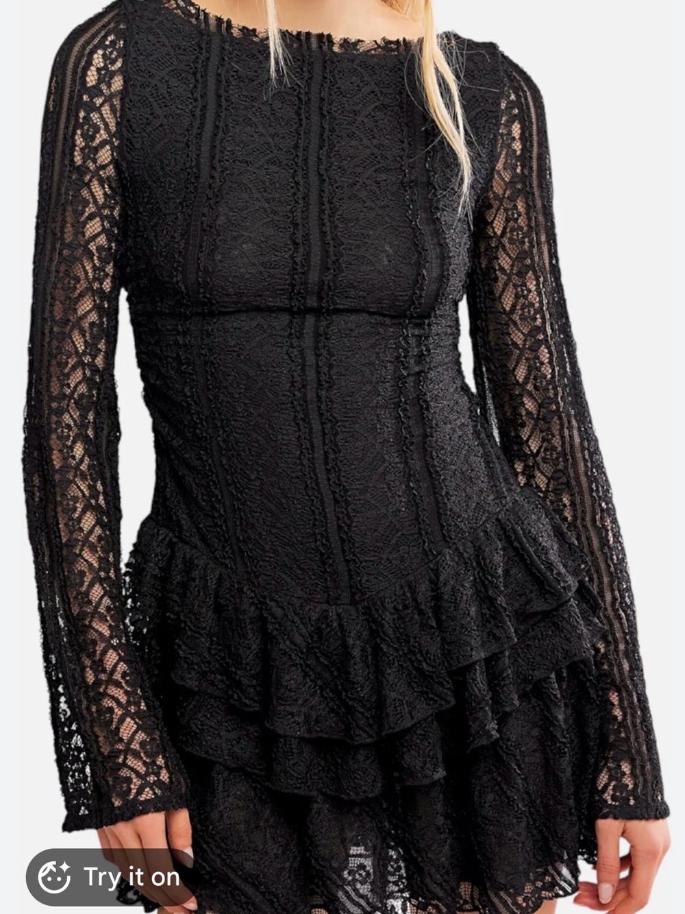 NWT Free People Tabby Lace Mini Dress In Black Sz Medium